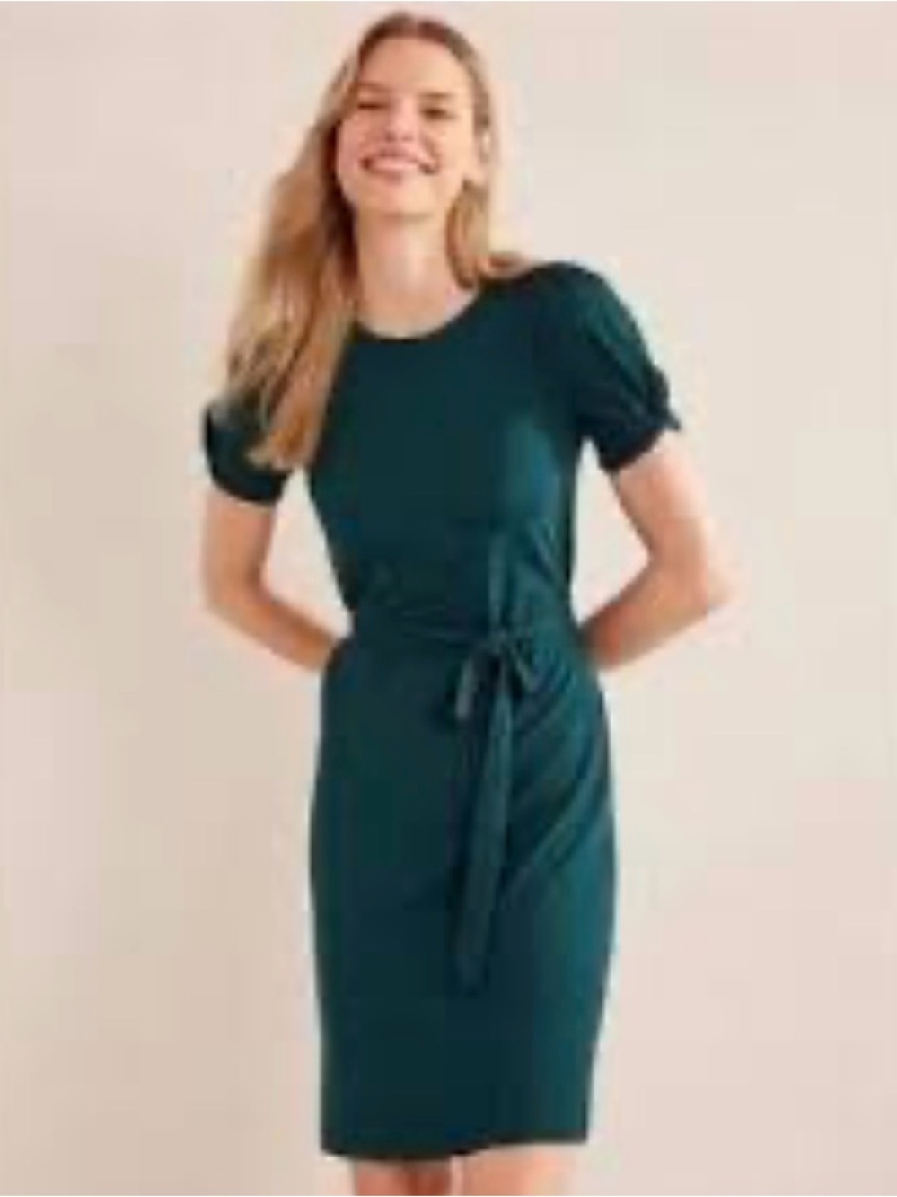 Boden Forest Green Jersey Knit Dress Us 6 Uk 10 tie waist